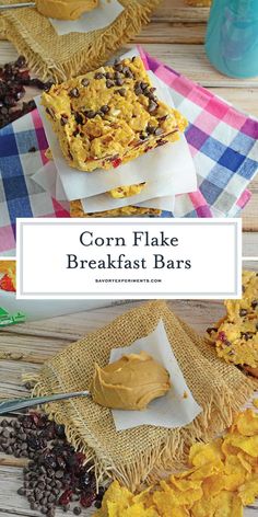 corn flake breakfast bars with peanut butter on top