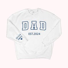 [PERSONALIZED DESIGN]: The standout feature of this sweatshirt is the faux embroidered design that showcases your dad or grandfather's name, initials, or a meaningful year like the year they became a father or grandfather. But that's not all - this special sweatshirt also features the names of their beloved children or grandchildren, creating a truly one-of-a-kind and heartfelt piece. 
[VERSATILE & STYLISH]: Available in multiple colors and styles, this personalized sweatshirt can be tailored to suit your dad or grandfather's personal preference. Whether he prefers a casual t-shirt, cozy hoodie, or classic sweatshirt, you can choose the silhouette that best fits his style.
[COMFORTABLE & HIGH-QUALITY]: Crafted from soft and durable materials, these clothes provide both comfort and Father's Day White Sweatshirt Gift, Long Sleeve Cotton Sweatshirt For Anniversary, Customizable Long Sleeve Sweatshirt For Father's Day, Father's Day Casual Sweatshirt Gift, Casual Father's Day Gift Sweatshirt, Father's Day Crew Neck Sweatshirt As Gift, Father's Day Gift Crew Neck Sweatshirt, Father's Day Relaxed Fit Letter Print Sweatshirt, Father's Day Letter Print Relaxed Fit Sweatshirt