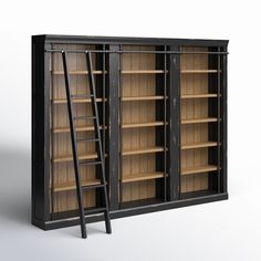 an old bookcase with ladders is shown on the white background, and it appears to be empty