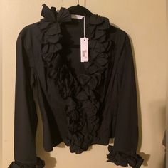 Nwt Gorgeous Anne Fontaine Fitted Long Sleeve Blouse With Zipper Front Closure Ruffle Detail Around Collar And Front And Corset Feature In The Back Fitted Long Sleeve, Front Zipper, Sleeve Blouse, Top Blouse, Long Sleeve Blouse, Womens Tops, Zipper, Collar, Long Sleeve