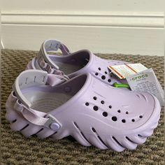 Brand New! Crocs Echo Clog Lilac Shoes Women Size 8 Men’s Comes From A Pet/Smoke Free Home Synthetic Low-top Clogs For Outdoor, Crocs Echo Clog Outfit, Cute Crocs Shoes, Crocs Echo Clog, Echo Clog, Clog Outfit, Crocs Echo, Disney Crocs, Lilac Shoes