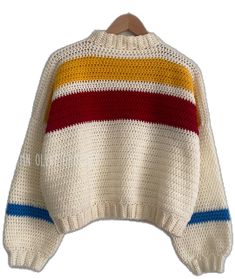 White Crew Neck Sweater With Striped Sleeves, Winter Multicolor Striped Sweater, Oversized Winter Sweater With Contrast Stripes, White Sweater With Striped Sleeves For Fall, Oversized Striped Color Block Sweater, Womens Pullover Sweaters, Pullover Sweater Women, Striped Sweater, Colorado Springs