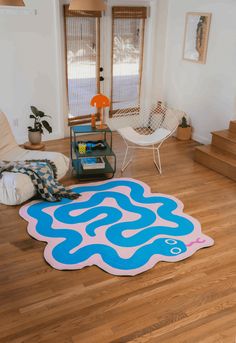 LanySpace Spiral Snake Design Rug in Blue Spiral Snake, Funky Bathroom, Funky Rugs, Vibrant Rugs, Art And Fashion, Whimsical Wonderland, Tufted Ottoman, Snake Pattern, Snake Patterns