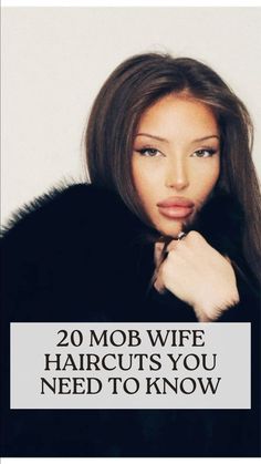 a woman with long hair wearing a fur coat and posing for the cover of her book, 20 mob wife haircuts you need to know