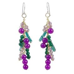 Like a bubbling waterfall sleek gems cascade down golden chains in this earring design from Nareerat in Thailand. She crafts the earrings with dyed quartz in green and purple shades as well as sparkling glass beads. The gems adorn 24k gold plated silver chains which in turn swing from sterling silver hooks..925 Sterling silver Waterfall Earrings, Purple Shades, Purple Quartz, Silver Chains, Beaded Dangle Earrings, Jewelry Packaging, Gold Plated Silver, Hook Earrings, Cultured Pearls