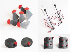 Favourite black red silver combinations. Contemporary Oxidized Finish Earrings, Contemporary Oxidized Finish Earrings For Gift, Contemporary Earrings With Oxidized Finish, Contemporary Earrings With Oxidized Finish As Gift, Modernist Black Earrings As Gift, Modernist Black Earrings For Gift, Contemporary Red Jewelry For Gift, Contemporary Red Jewelry For Gifts, Contemporary Red Jewelry As A Gift