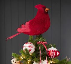 Cardinal Christmas Tree, Cardinal Tree, Pottery Barn Christmas, Cardinal Christmas, Fur Tree, Christmas Tree Topper, Cardinal Birds, Red Bird, Bird Tree