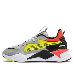 PUMA RS-X Hard Drive 'Grey Yellow Red' 369818-01 (SNKR/Retro/Casual) Gray Sporty Puma Sneakers, Sporty Gray Puma Sneakers, Gray Puma Sneakers For Sports, Gray Sneakers With Red Sole For Sports, Sporty Gray Sneakers With Red Sole, Casual Gray Sneakers With Red Sole, Puma Rs X, Puma Rs-x, Puma Rs