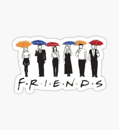 four people with umbrellas that say friends