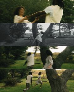 four different shots of people playing in the park