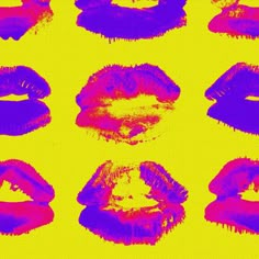 multiple images of lips on yellow background with red and blue colors in the middle,