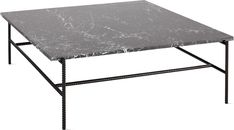 a marble top coffee table with black metal legs and an iron frame on the bottom