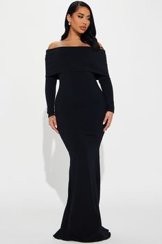 Available In Black And Cream. Maxi Dress Off Shoulder Foldover Detail Stretch Compression Rib 88% Rayon 12% Spandex Imported | Nayeli Snatched Maxi Dress in Black size XS by Fashion Nova Black Elegant Long Sleeve Dress, Plus Size Formal Dresses Black, Classy Dresses Long Sleeve, Black Off The Shoulder Long Sleeve Dress, Dresses For A Gala, Wedding Guest Black Women, Formal Dresses For Curvy Women, Curvy Prom Dress, Black Dress Curvy