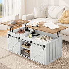 a coffee table with storage underneath it in a living room