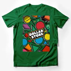 Colorful Dollar Store Pop Art Style T-Shirt, Vibrant Graphic Tee, Unisex Fashion Top Male T-Shirt Custom graphic T-Shirt.Customize your color Pop Culture Green Tops With Letter Print, Retro Short Sleeve T-shirt With Graphic Design, Green Graphic T-shirt For Summer, Green Graphic Design T-shirt For Summer, Pop Culture Graphic Crew Neck Shirt, Graphic Tee With Sublimation Design, Green Pop Culture Graphic Print Tops, Green Graphic Shirt For Streetwear, Cotton T-shirt With Pop Culture Print