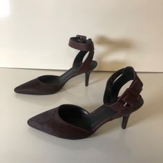 These Wine-Colored Svperrin Heels Feature A Sleek Design. The Combination Of Dyed Calf Fur And Leather Offers A Luxurious Feel, While The Ankle Strap Provides Security. Ideal For Formal Events Or Business Occasions, These Shoes Enhance Any Outfit With Sophistication And Style. Dyed Calf Fur Upper Leather Ankle Strap Buckle Closure Heel Height: Approx. 3.5 Inches Pointed Toe Design Box Included Measurements Heel To Toe: 10" Width: 3.5" Heel: 3.5" Thanks For Looking! Please Message If You Have Any Fur Dress, Design Box, Dress Shoes Womens, Simply Vera Wang, Simply Vera, Wine Colored, Shoes Womens, Ankle Strap Heels, Toe Designs