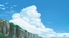 an anime scene with the sky and clouds