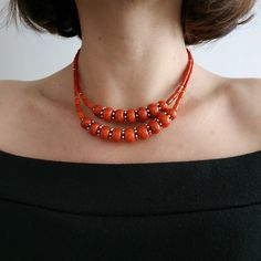 < Orange coral necklace > This product made according to the model of authentic traditional Ukrainian jewelry. The coral is modern, the design is vintage. Like 99% of the coral on the market these days, this coral has been dyed. I use bamboo coral which is not endangered or threatened in any way, unlike natural pink or red coral (the production of which is forbidden almost everywhere in the world). Bamboo coral doesn't mean it's not organic. Every bead of it has a distinctive and beautiful Ukrainian Jewelry, Necklace With Pearl, Red Coral Necklace, Pendant Minimalist, Coral Beads Necklace, Minimalist Jewellery, Bamboo Coral, Choker Pendant, Orange Coral