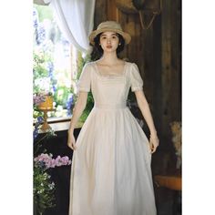 A beautiful, fleeting, sweet romance. A retro dress with a dreamy shimmer. The neckline and cuffs are decorated with lace embroidery. An item that gives a sophisticated and classic impression. 
 
 Size 
 
 S size 
 
 Length: 121cm 
 Shoulder width: 35cm 
 Bust: 86cm 
 Waist: 70cm 
 Sleeve length: 23cm 
 
 M size 
 
 Length: 122cm 
 Shoulder width: 36cm 
 Bust: 90cm 
 Waist: 74cm 
 Sleeve length: 23.5cm 
 
 L size 
 
 Length: 123cm 
 Shoulder width: 37cm 
 Bust: 94cm 
 Waist: 78cm 
 Sleeve length Fitted A-line Lace Dress With Lace Collar, Classic A-line Vintage Wedding Dress, Summer Dress With Lace Sleeves And Fitted Bodice, Midi Dress With Lace Trim And Fitted Bodice, Fitted Dresses With Lace Sleeves And Square Neck, Elegant Cotton A-line Vintage Dress, Fitted Lace Dress With Lace Cuffs For Summer, White Dress With Lace Sleeves And Square Neck, Elegant Fitted A-line Prairie Dress