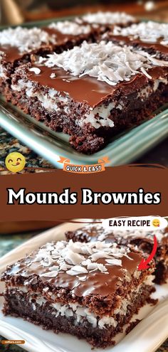 chocolate brownies with coconut on top and the words moulds brownies easy recipe below