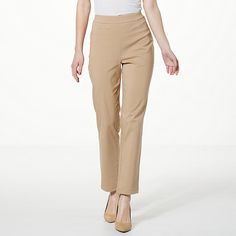 Nina Leonard Narrow Leg Pull-On Ankle Pant  This narrow-leg pant is a natural for workday looks and fun to style with relaxed tops and casual footwear. Spring Workwear Pants With 5-inch Inseam, Beige Stretch Ankle-length Dress Pants, Beige Cropped Leg Pants For Work, Beige Stretch Dress Pants For Business Casual, Workwear Capris With Pull-on Style, Solid Capris For Workwear In Fall, Versatile Capris For Workwear In Spring, Versatile Spring Workwear Capris, Versatile Spring Capris For Workwear