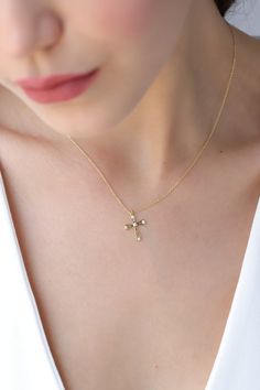 1- PRODUCTION ∙ D E S C I P T I O N This elegant Diamond Open Cross Necklace in 14K Gold is a symbol of faith and love. The intricate design features sparkling diamonds and elegant gold, creating a stunning piece that's perfect for any occasion. With its timeless beauty and delicate elegance, this necklace is sure to become a treasured part of your jewelry collection. Let this be a reminder of your unwavering devotion and caring spirit. 2- PRODUCT ∙ D E T A I L S Diamond quality: * Diamond carat: 0.03 ct. * Clarity: VS2 * Color: F-G * Cut: Perfect cut * Setting type: Prong setting Gold material: 14K solid gold Gold color option: Yellow gold, Rose gold, White gold Chain length selection: 14", 16", 18", 20" Dimensions: *Strap Height: 18.50 mm / 0.73 inch * Pendant Width: 12.50 mm / 0.49 inch Spiritual 14k Gold Jewelry With Diamond Accents, 14k Gold Cross Necklace As Gift, 14k Gold Crucifix Jewelry For Anniversary, Fine Jewelry 14k Stamped Cross, 14k Gold Crucifix Necklace Fine Jewelry, Fine 14k Gold Cross Jewelry, Elegant 14k Gold Crucifix Jewelry, 14k White Gold Crucifix Necklace, Elegant Stamped 14k Gold Crucifix Jewelry