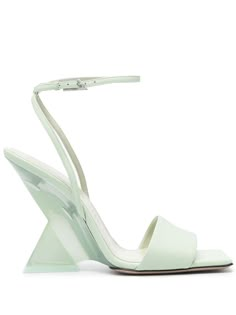 aqua green calf leather smooth grain square open toe single toe strap branded leather insole high sculpted heel leather sole buckle-fastening ankle strap Green Sandals, Expensive Taste, Demi Fine Jewelry, Loafer Mules, Green Shoes, Summer Beach Wear, Shoe Closet, Aqua Green, Ballet Flat Shoes