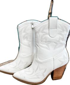 White High Heel Mid-calf Boots Medium Width, White Leather Mid-calf Boots For Spring, White Mid-calf Boots With Medium Width And High Ankle, White Mid-calf Boots With Medium Width, White High Heel Mid-calf Boots With Reinforced Heel, White Mid-calf Boots With Pointed Toe, White Mid-calf High Heel Boots With Reinforced Heel, White Pointed Toe Mid-calf Boots Medium Width, White Western Heeled Boots Medium Width