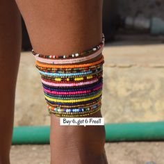 "Anklets for women Personalized, Bead Anklets, Kenya Jewelry, Africa Jewelry, Anklet Bracelet, Anklet Set, Layered Anklets, Stacking Anklets. Buy 3 get 2 Free, OR Buy 6 get 6 Free!! FREE SHIPPING FOR ALL ADDITIONAL ANKLETS IN YOUR CART. (There is NO CODE.. Simply purchase the 3, you will receive 5. Or purchase the 6, you will receive 12 in your package) {You can also communicate the colors/sizes of your Free anklets at the \"NOTE TO SELLER\" section at checkout, OR.. simply let me surprise you!! Bead Anklets, Afro Jewelry, Masai Jewelry, Africa Jewelry, Cute Anklets, Anklets For Women, Exotic Jewelry, Beaded Anklet, Jewelry Beaded