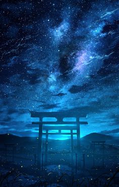 Night Fantasy Art, Anime Night, Starry Night Wallpaper, Futurisme Retro, Anime Places, Sky Anime, Anime Galaxy, Night Sky Wallpaper, Night Scenery