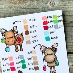 a sheet of paper with different colored animals on it and the words e3, e4, e5, e9