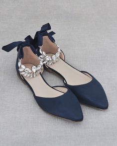 Elegant Shoes Flat, Quinceanera Shoes, Navy Wedding Shoes, Bridesmaids Shoes, Dressy Flats, Fancy Flats, Shoes Heels Classy, Dressy Shoes