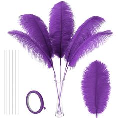 PRICES MAY VARY. 👉【Extra Large Ostrich Feathers Kit】: 10pcs 18-20 inches large ostrich feathers,10pcs 16 inches long iron wire,and a 10m same color tape all in a envelope,Unique design for a more luxurious experience 👉【Flexible Design】: The extensibility of iron wire endows feathers with the characteristic of free bending, and you can use them for various complex designs decor,fully unleash your extraordinary imagination 👉【Freely Extendable Length】:The attachment of the iron wire increases th Purple And Silver Table Centerpieces, Purple Prom Decor, Purple Black And Silver Party Ideas, Lavender Party Decor, Purple And Gold Centerpieces, Purple Reception Decor, Purple Birthday Party Ideas, Purple And Gold Birthday, Purple Birthday Party Decorations