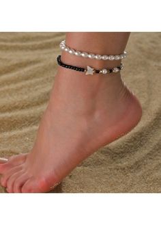 Color:Black;Package Contents:2 X Anklets;Occasion:Sport; Trendy Party Anklets For Spring, Casual Anklets For Summer Parties, Casual Summer Party Anklets, Casual Black Anklets For Summer, Casual Black Summer Anklets, Aesthetic Anklets, Anklets Black, Rash Guard Swimwear, Pearl Butterfly