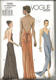 Backless Bias Cut Evening Dress Halter Neckline Back by kinseysue Evening Dress Sewing Patterns, Bias Dress, Evening Dress Patterns, Carpet Pattern, Bias Cut Dress, Vogue Dress, Gown Pattern, Vintage Dress Patterns, Vogue Sewing