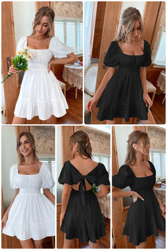 acelimosf™-Sweet bow-knot commuting backless long dress Party Dress With Square Neck In Solid Color, Short Sleeve Dress With Bow Tie Back For Brunch, Square Neck Solid Color Dress For Date Night, Solid Backless Dress With Ruffles, Solid Color Backless Dress With Ruffles, Chic Square Neck Mini Dress In Solid Color, Short Sleeve Summer Dress With Bow Tie Back, Solid Color Dress With Tie Back For Day Out, Non-stretch Square Neck Dress With Ruffles