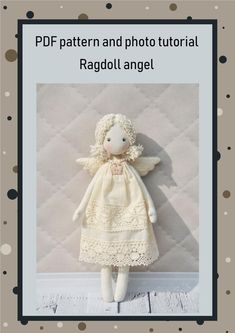 an angel doll is shown in front of a polka dot background with the text, pattern and photo tutor ragdol angel