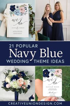 navy blue wedding theme with flowers and greenery