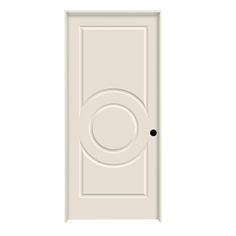 a white door with an oval design on the front and side panel, isolated against a white background