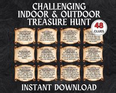 a poster with instructions on how to install and use the outdoor treasure hunt for kids