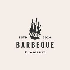 the barbecue logo is shown in black and white, with flames coming out of it