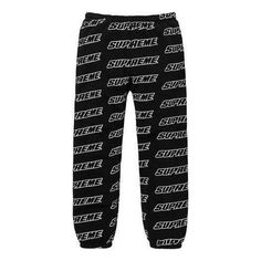 Supreme Repeat Sweatpants 'Black White' SUP-SS18-794 Black Relaxed Fit Bottoms With Logo Print, Casual Black Pants With Logo Print, Athleisure Streetwear Pants With Logo Print, Sporty Black Pants With Logo Print, White Athleisure Bottoms With Logo Print, Supreme Lv, Sweatpants Black, Sweat Pants, Stylish Sneakers