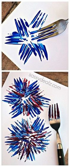 an image of fireworks being made out of paper with forks and spoons on it