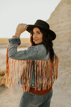 denim fringe scully jacket Ragged Dress, Farm Shoes, Fringe Jacket Outfit, Justfab Boots, Tecovas Boots, Gardening Boots, Western Photo Shoots, Cowgirl Photoshoot, Cowgirl Photo