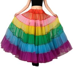 PRICES MAY VARY. Hand Wash Only Rollerskating Skirt, Cute Rainbow Skirt, Candy Corn Tulle Skirt, Ms Frizzle Skirt, Rainbow Color Skirt, Rainbow Plus Size Clothing, Long Petticoat Skirt, Plus Size Wedding Dresses Rainbow, Petticoat For Wedding Dress