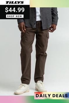 Rsq Twill Jogger Pants. Cotton Twill 4-Way Stretch Pants. Elastic Drawstring Waist. Slant Hand Pockets. Small Right Side Zip Pocket. Back Right Welt Button Pocket. Tapered Jogger Fit. Elastic Cuffs. Approx. Outseam: 40.5". 97% Cotton 3% Spandex. Machine Wash. Imported. Brown Cotton Pants With Drawstring, Fall Elevated Casual Cargo Style Bottoms, Brown Cotton Drawstring Pants, Casual Cargo Pants For Elevated Casual Occasions, Elevated Casual Cargo Pants, Brown Relaxed Fit Cargo Bottoms, Brown Cotton Cargo Pants With Elastic Waistband, Casual Brown Cargo Pants With Belt Loops, Casual Brown Work Pants For Streetwear