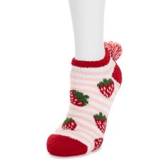 Experience ultimate coziness and playfulness with MUK LUKS Women's Cozy Footie Cabin Socks the perfect blend of comfort and style for your feet. Featuring a faux sherpa lining, these cabin socks offer a soft and plush feel, enveloping your feet in a warm embrace. The whimsical fruit designs and pom detail at heel add a playful touch to your loungewear. The No-Skid PVC Pattern Sole ensures stability and traction, allowing you to move around with confidence on various indoor surfaces. These MUK LU Strawberry Gender, Fruit Designs, Cabin Socks, Fruit Design, Best Fruits, Fruit Pattern, Slipper Socks, Color Swatch, Sherpa Lined