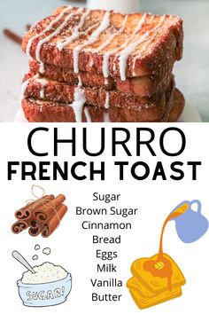 stack of French toast on a plate French Toast Balls, Overnight Breakfast Ideas, Gourmet French Toast, Homemade French Toast Recipe, Crunchy French Toast, Churro Recipe, Churro French Toast, French Toast Recipe Cinnamon, Awesome French Toast Recipe