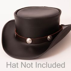 Description - Width 22" - Cowhide Leather This hatband features replica buffalo nickels around the crown. **Please note this is the hatband only** Shipping and Returns Orders generally arrive within 3-7 business days. All our products come with a lifetime warranty. What this means is that even if you bought a product over 50 years ago and it starts unraveling, we'll fix it or replace it, free of charge. However, as far as exchanging one product style for another, that must be done within 90 days Adjustable Black Leather Hat Bands, Classic Black Leather Hat Bands, Fitted Black Wool Hat Bands, Classic Brown Leather Hat Band, Vintage Handmade Black Hat Bands, American Hat Makers, American Hat, Western Store, Buffalo Nickel