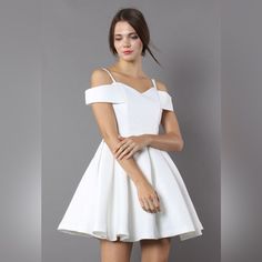 - Sweetheart Bust, Cold Shoulder - From Textured Mid-Weight Cotton-Blend Fabric - Lined - Back Zip Closure - 65% Cotton, 35% Rayon - Dry Clean Size(Inch) Length Bust Waist S 33 34.5 27.5 * S Fits For Us 4, Uk 8, Eu36 Pure White Dress, Cocktails Dresses, Bridesmaid Dress Collection, Tiered Dresses, Led Dress, Dress Retro, Little White Dresses, Crepe Dress, One Piece Dress